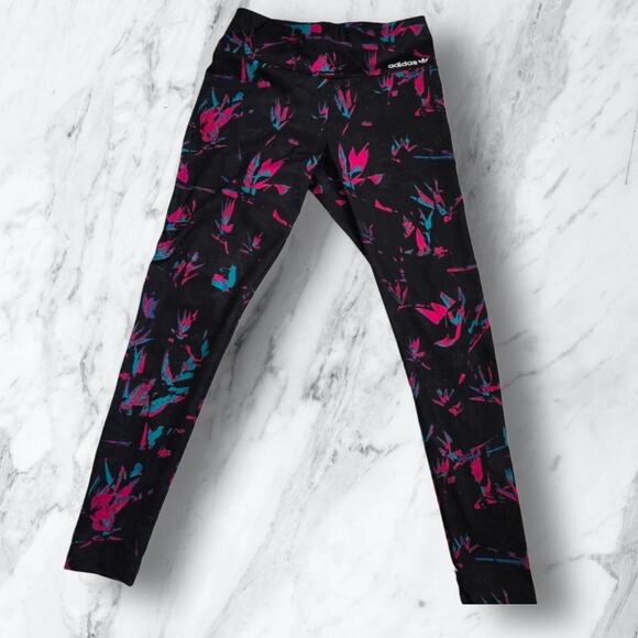 Adidas Women's Floral Pink And Blue All Over Print Tech Leggings Medium - Picture 14 of 14